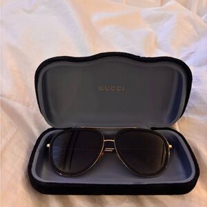 Gucci Black and Gold Aviator Sunglasses
